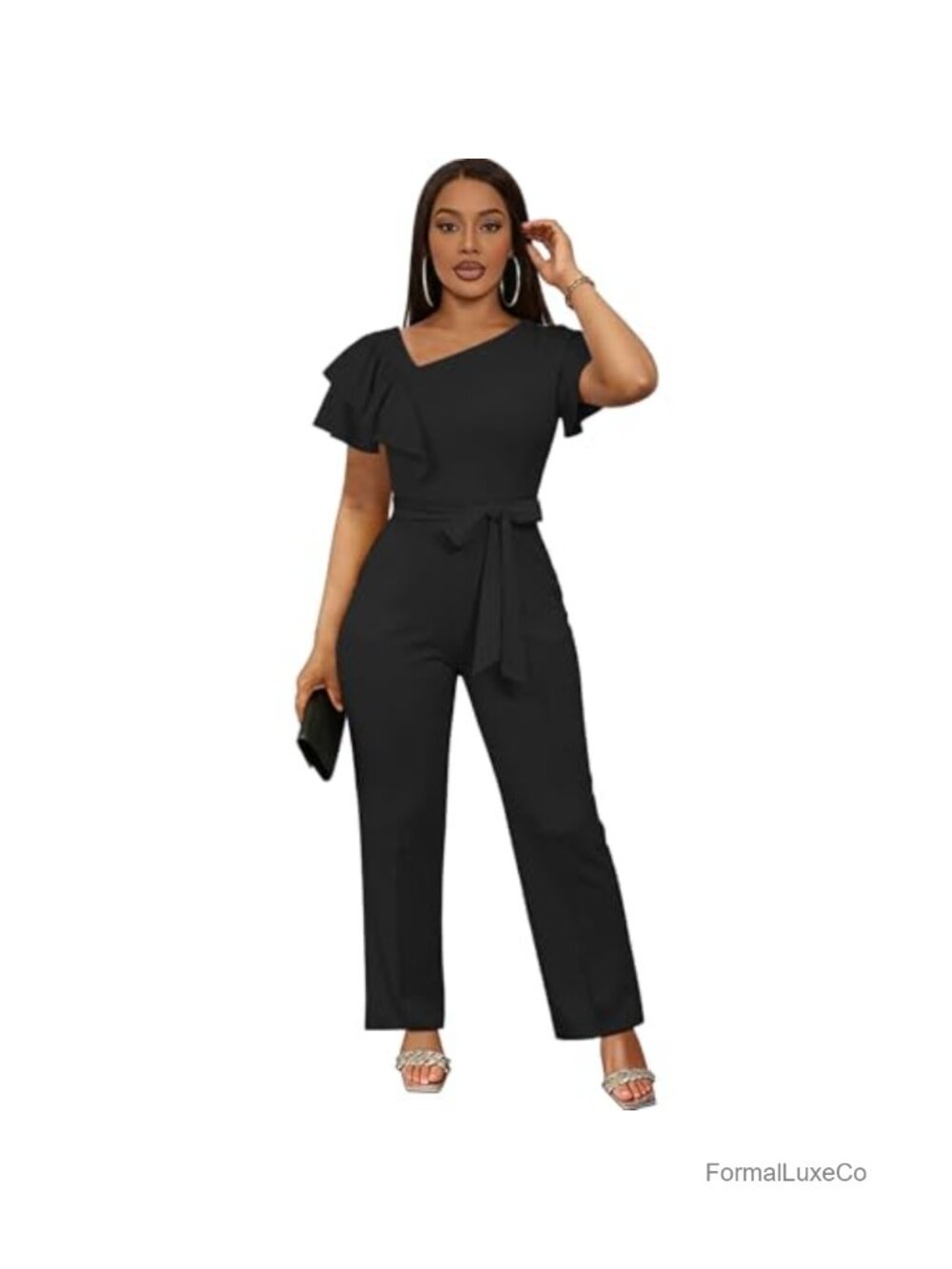 Womens Dressy Jumpsuit Short Sleeve V-Neck Peplum One Piece Outfit